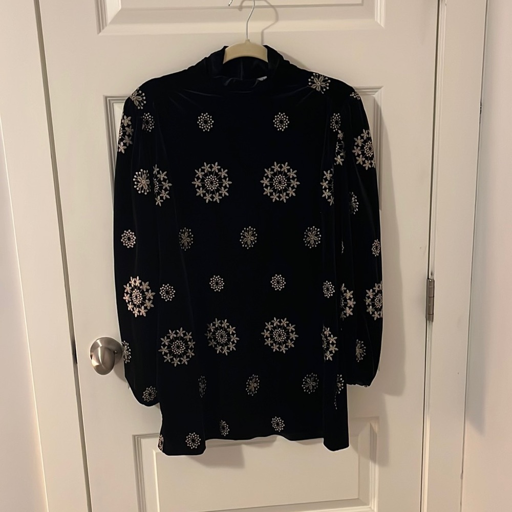 Velvet Mini Dress w/Embroidery